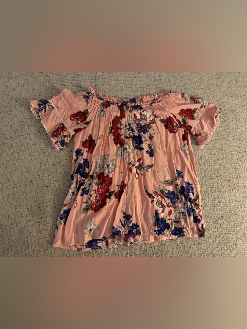 Angie Pink Floral Off-the-Shoulder Top with Ruffle Sleeves